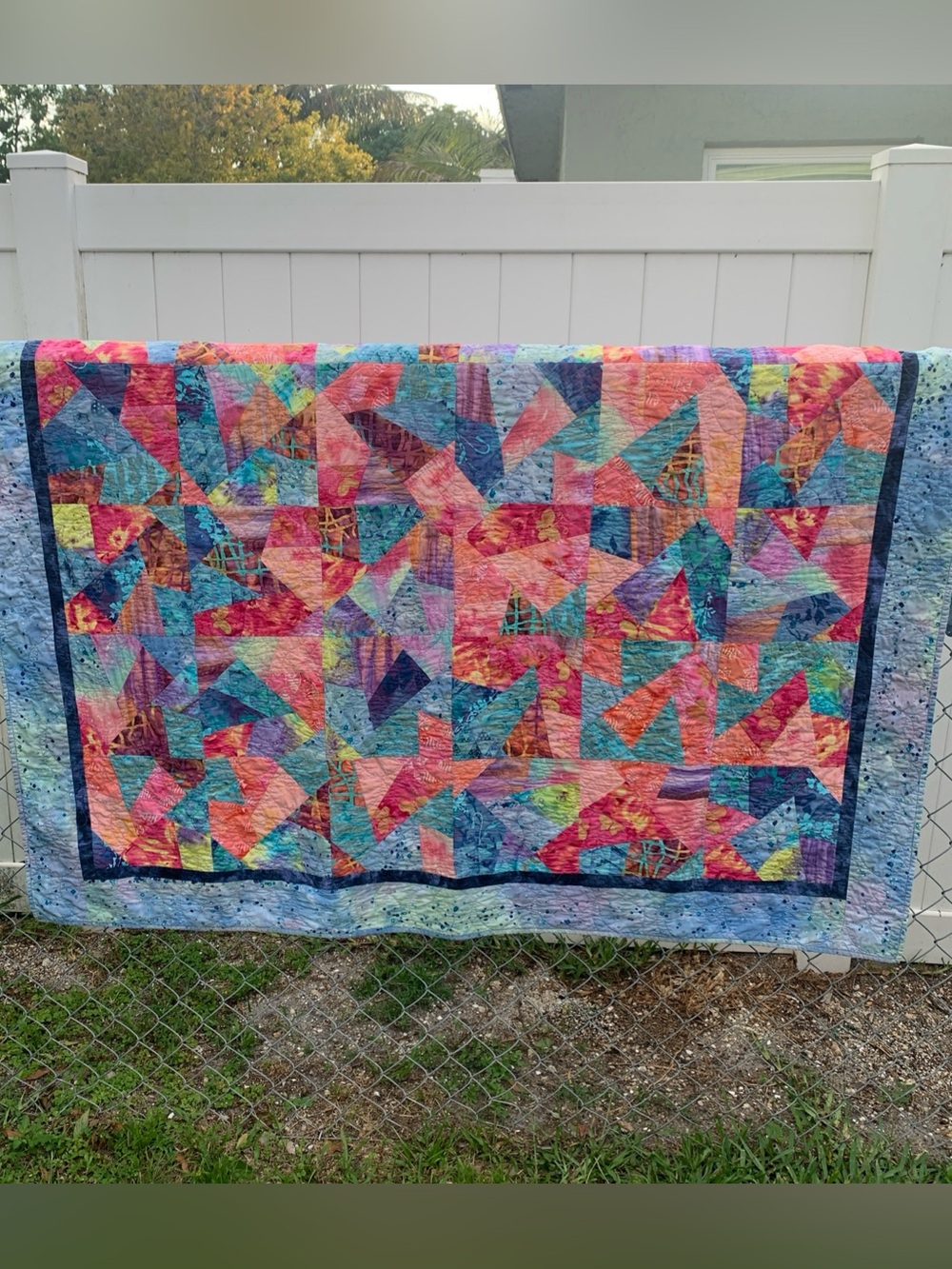 Handmade Batik Cotton Toddler Quilt Colorful Patchwork Bedding Blanket 51x61